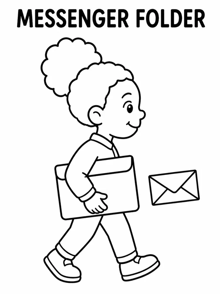 Smiling child holding a messenger folder and an envelope